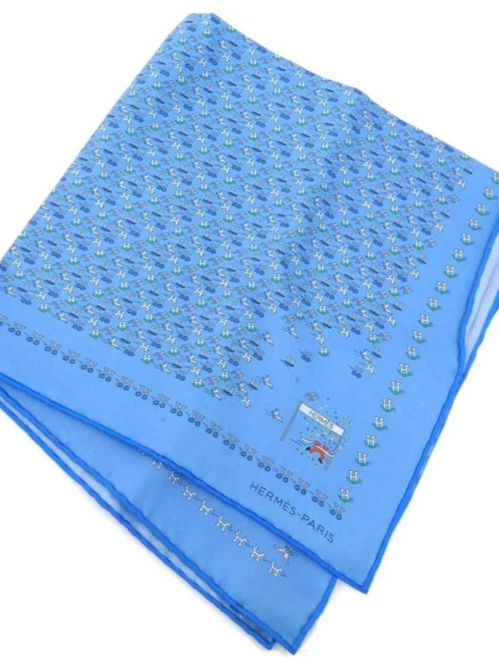 Auth HERMES Petit Carre Scarf Blue/White/Gray/Green Silk - e61868a - Picture 7 of 7